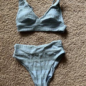 Aerie Light Blue Bikini Set Top and High Waist Bottoms